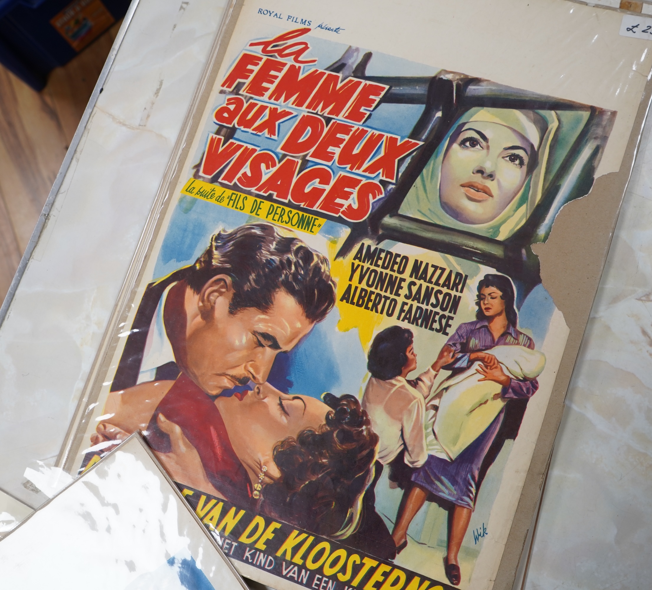 Seven original Belgian 1950’s film posters to include ‘Les Bas-Fonds de Chicago’, 38cm x 54cm